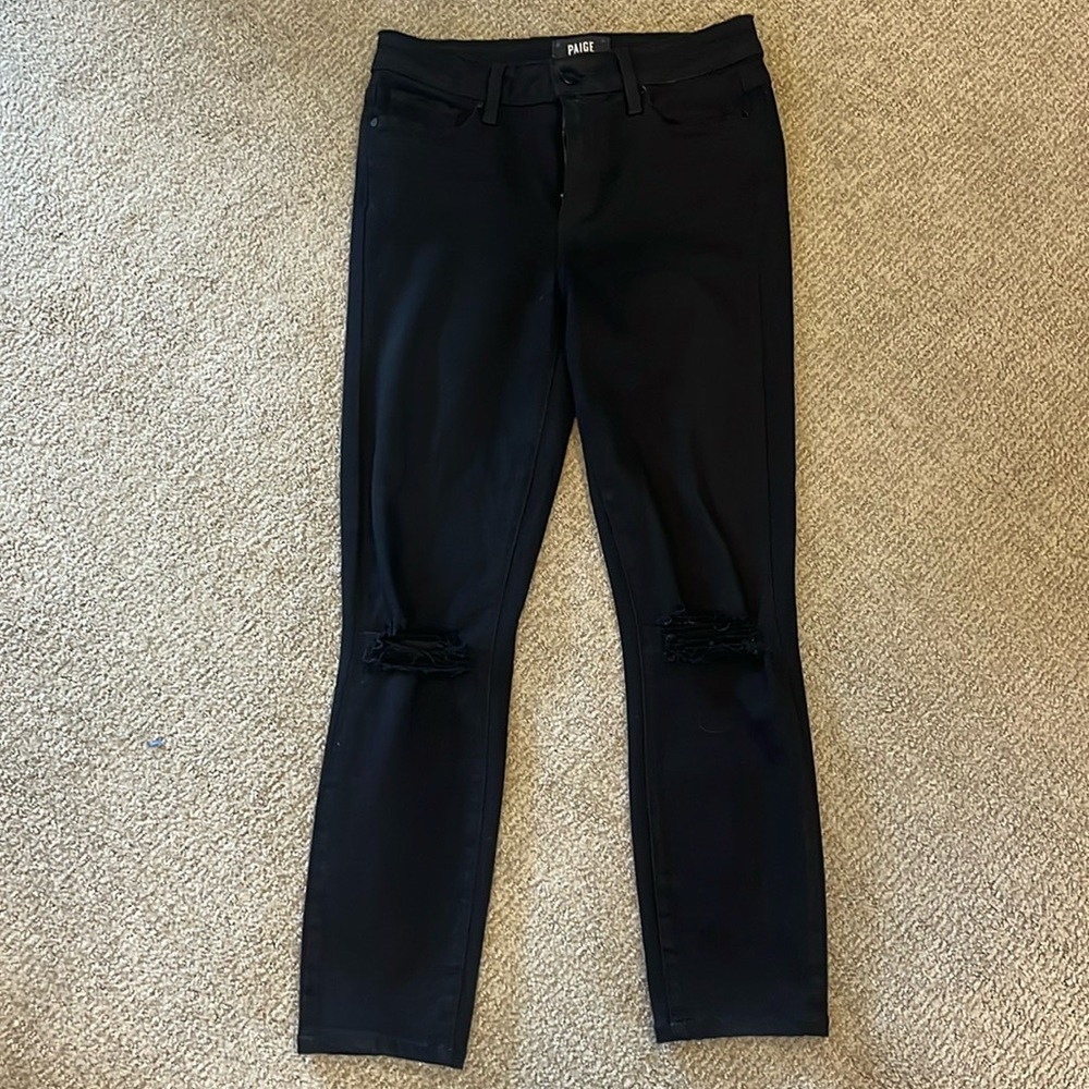 Paige size 26 black ripped skinny jeans. Hoxton ankle jeans